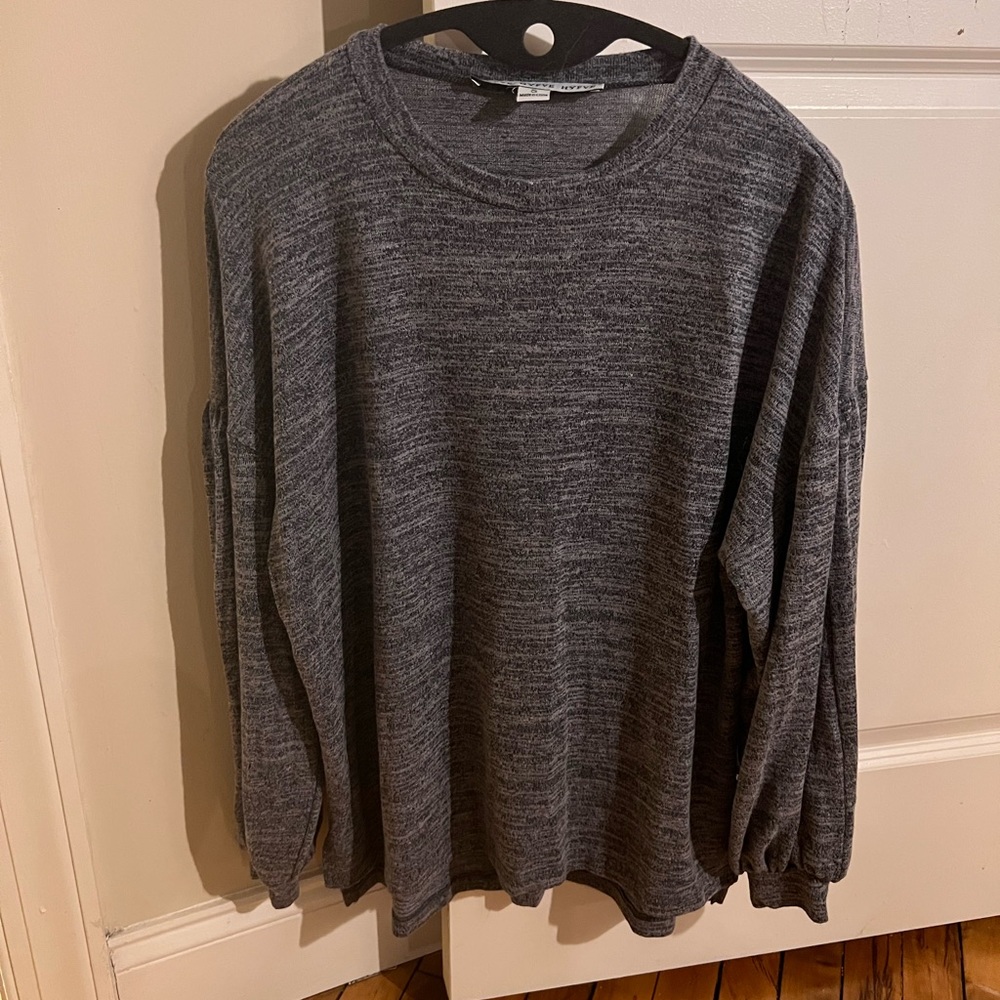 Bubble sleeve heathered navy top size small shop talulah